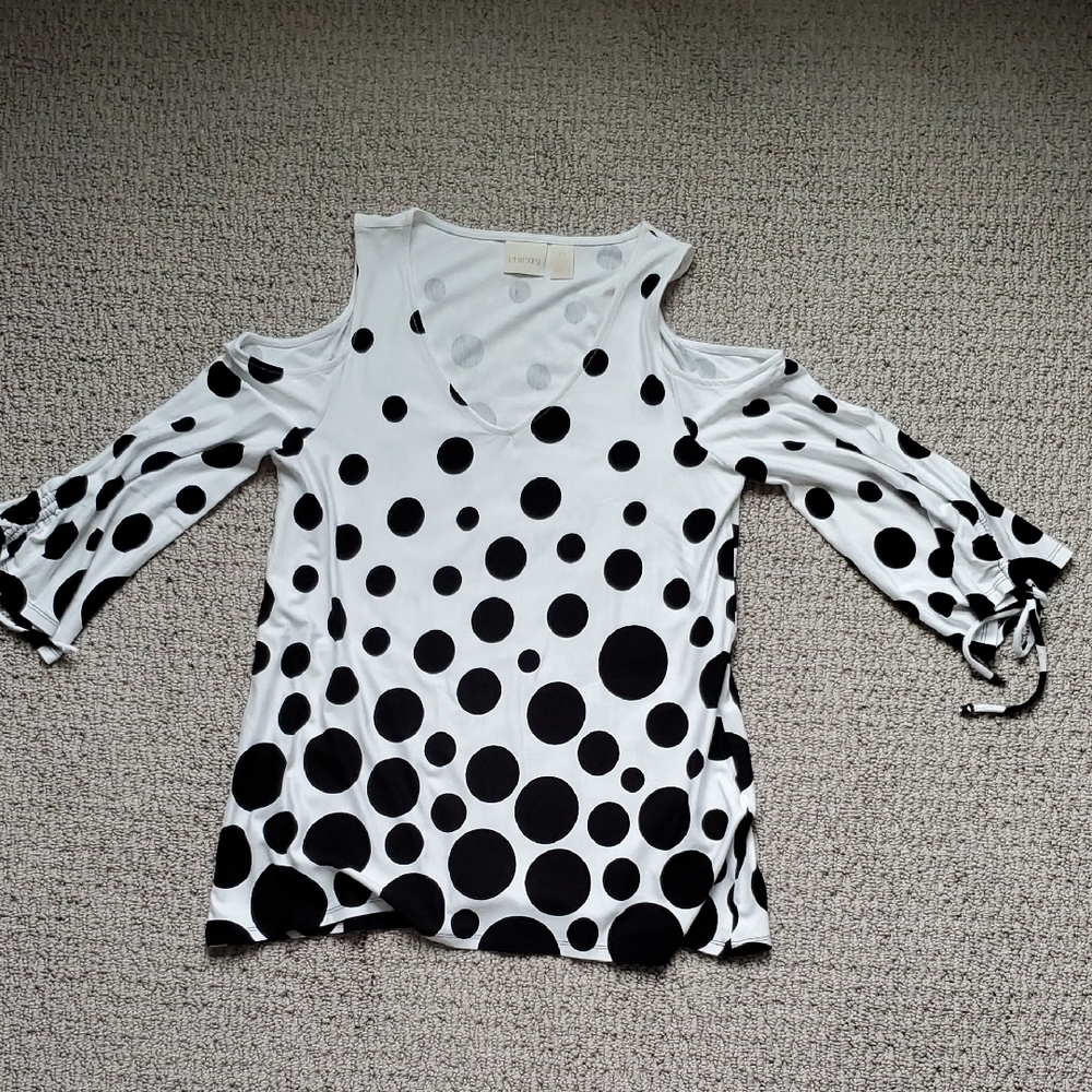 Chicos Polka Dot Cold Shoulder Top. Size S